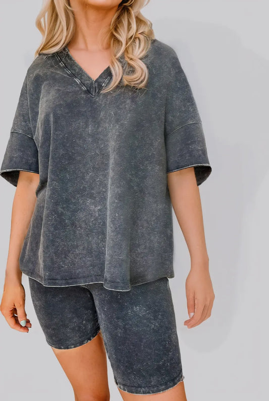 Mineral Wash Oversized Top + Shorts